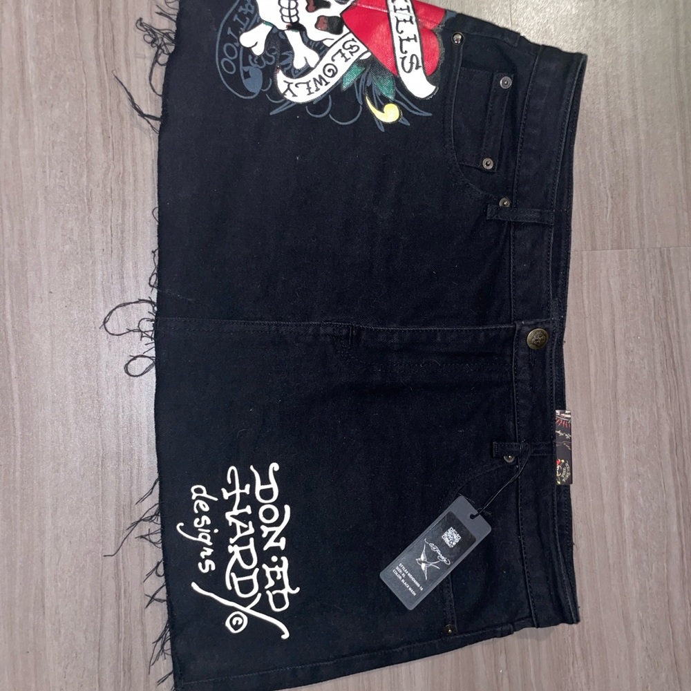 Ed Hardy Black Mini Skirt with Skull Design